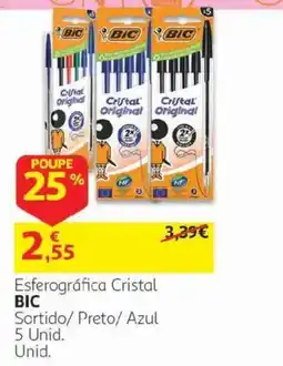 Auchan Esferográfica Cristal BIC Sortido/ Preto/ Azul promoção