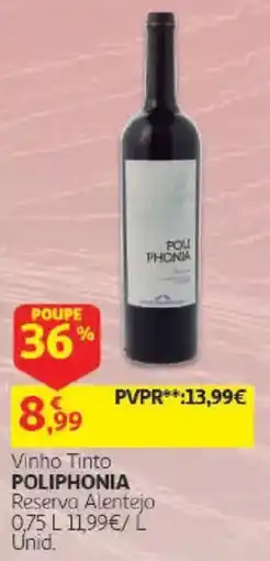 Auchan Vinho Tinto Poliphonia Reserva Alentejo promoção