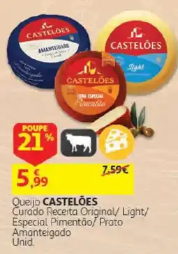Auchan Queijo castelões curado receita original/ light/ especial pimentão/ prato amanteigado unid. promoção