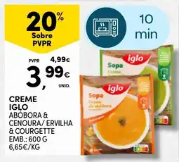 Continente creme iglo abóbora & cenoura/ ervilha & courgette promoção