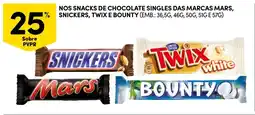 Continente Nos snacks de chocolate singles das marcas mars, snickers, twix e bounty promoção