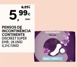 Continente Pensos de incontinência continente promoção