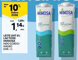 Continente Leite uht 0% lactose mimosa meio gordo/magro promoção