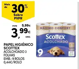 Continente Papel higiénico scottex acolchoado 3 folhas promoção