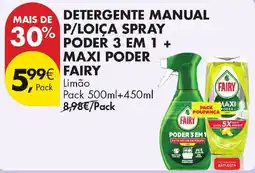 Pingo Doce Detergente manual p/loiça spray poder 3 em 1 + maxi poder fairy promoção