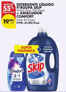 Pingo Doce Detergente líquido p/roupa skip active clean + amaciador comfort promoção
