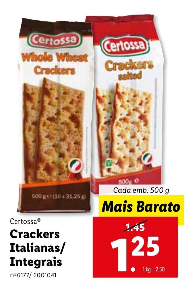 Promoção Certossa Crackers Italianas/Integrais 500g em Lidl
