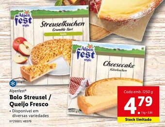 Lidl Alpenfest Bolo Streusel/Queijo Fresco 1250g promoção