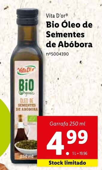 Lidl Vita D'Or Bio Óleo de Sementes de Abóbora 250ml promoção