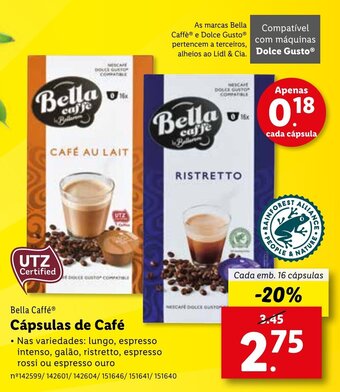 Lidl Bella Caffe Cápsulas de Café 16 cápsulas promoção