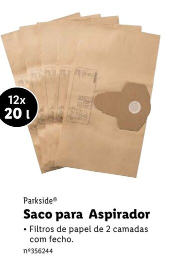 Lidl Parkside Saco para Aspirador 12x20L promoção