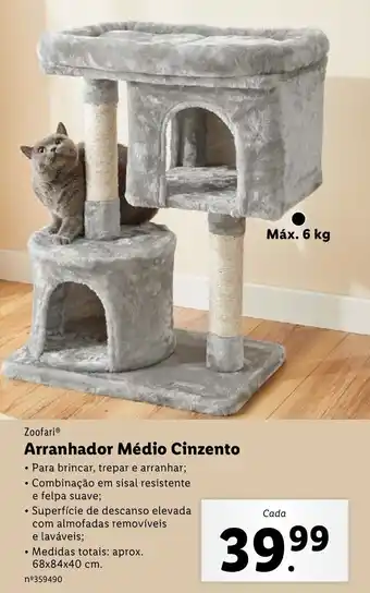 Lidl Zoofari Arranhador Médio Cinzento 68x84x40cm promoção