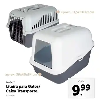 Lidl Zoofari Liteira para Gatos/Caixa Transporte 31,5x31x48cm/39x40x54cm promoção