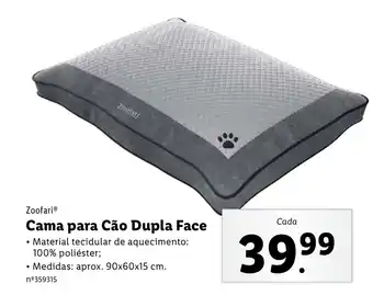 Lidl Zoofari Cama para Cão Dupla Face 90x60x15cm promoção