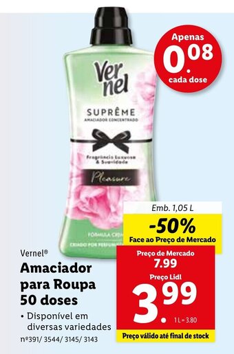 Vernel Amaciador para Roupa 50 Doses 1,05L