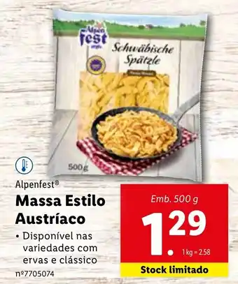 Lidl Alpenfest Massa Estilo Austríaco 500g promoção