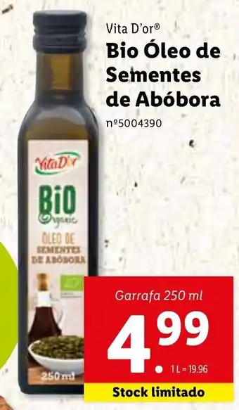 Lidl Vita D'Or Bio Óleo de Sementes de Abóbora 250ml promoção
