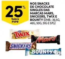 Continente Bom dia Nos snacks de chocolate singles das marcas mars, snickers, twixe bounty promoção