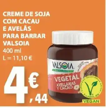 Creme de soja com cacau e avelãs para barrar valsoia