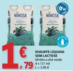 E.Leclerc Mimosa iogurte líquido sem lactose mirtilo e chá verde promoção