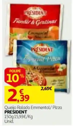 Auchan Queijo Ralado Emmental/ Pizza President promoção
