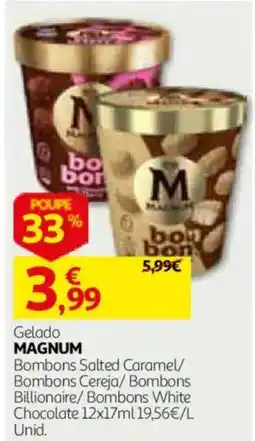 Auchan gelado magnum bombons salted caramel/ bombons cereja/ bombons billionaire/ bombons white chocolate promoção