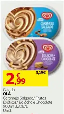 Auchan gelado olá caramelo salgado/frutos exóticos/bolacha e chocolate promoção