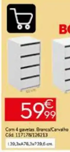 Conforama Com 4 gavetas. Branco/Carvalho promoção