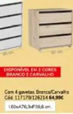 Conforama Com 4 gavetas. Branco/Carvalho promoção