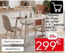 Conforama Conjunto de Mesa de Jantar + 4 Cadeiras Kristel promoção