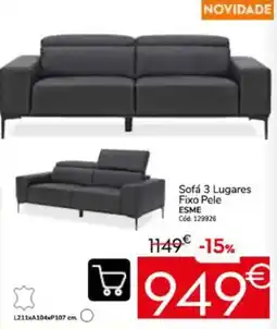 Conforama Sofá 3 Lugares Fixo Pele ESME promoção