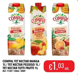 Central Cash Compal tet nectar manga 1l / tet nectar pessego 1l / tet nectar tutti frutti 1l promoção