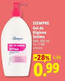 Lidl Siempre gel de higiene íntima promoção