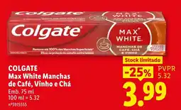 Lidl Colgate max white manchas de café, vinho e chá promoção
