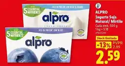 Lidl Alpro - iogurte soja natural/mirtilo promoção