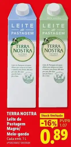 Lidl Terra nostra - leite de pastagem magro/melo-gordo promoção