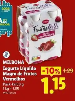 Lidl Milbona - iogurte liquido magro de frutos vermelhos promoção