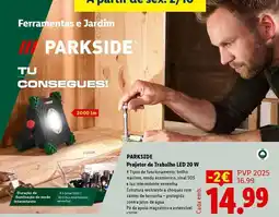 Lidl Parkside - projetor de trabajo led 20 w promoção