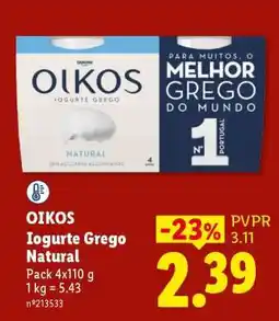 Lidl OIKOS Iogurte Grego Natural promoção