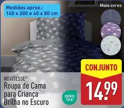 ALDI Novitesse roupa de cama para criança brilha no escuro promoção