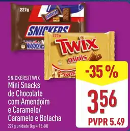 ALDI snickers/twix mini snacks de chocolate com amendoim e caramelo/ caramelo e bolacha promoção