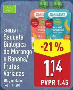 ALDI Smileat saqueta biológica de morango e banana/frutas variadas promoção
