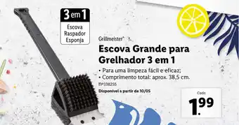 Lidl Grillmeister Escova Grande para Grelhador 3 em 1 promoção