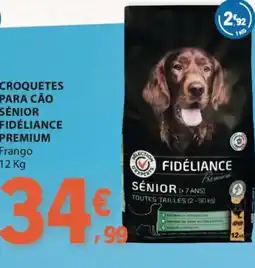 E.Leclerc croquetes para cão senior fidéliaance premium frango promoção