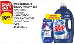 Pingo Doce Pack detergente líquido p/roupa skip active clean + amaciador p/roupa comfort fresh promoção