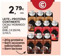 Continente Leite + proteína continente cacau/morango/café promoção