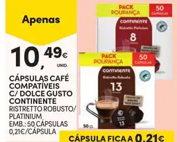 Continente cápsulas café compatíveis c/ dolce gusto continente ristretto robusto/platinium promoção