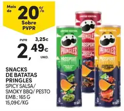 Continente Snacks de batatas pringles spicy salsa/smoky bbq/pesto promoção