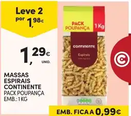 Continente massas espirais continente pack poupança promoção