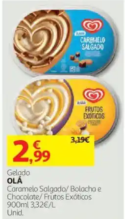 Auchan gelado olá caramelo salgado/bolacha e chocolate/frutos exóticos promoção